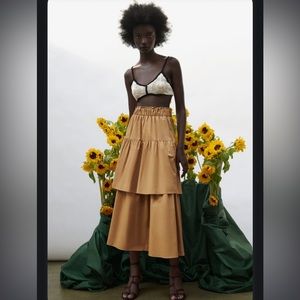 Zara Camel Poplin Midi/Maxi Skirt